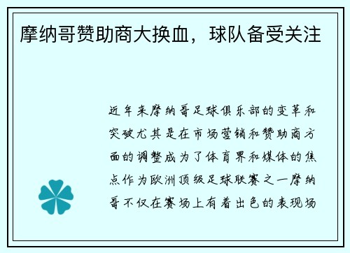 摩纳哥赞助商大换血，球队备受关注