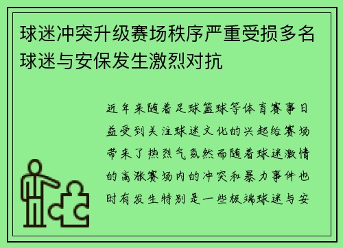 球迷冲突升级赛场秩序严重受损多名球迷与安保发生激烈对抗